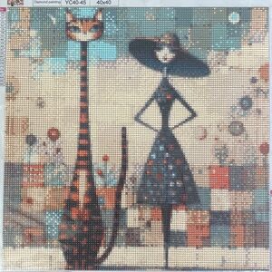 Giant Cat with Stylish Lady Series Diamond Dot Art Picture Painting